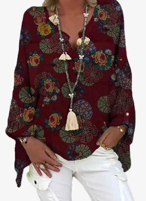 Vibrant Printed V Neck Top Greta 