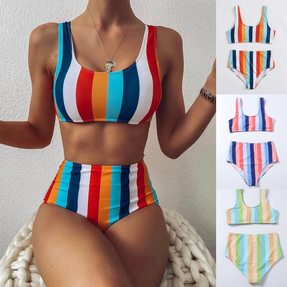 Vibrant Striped High Waist Bikini by Greta 