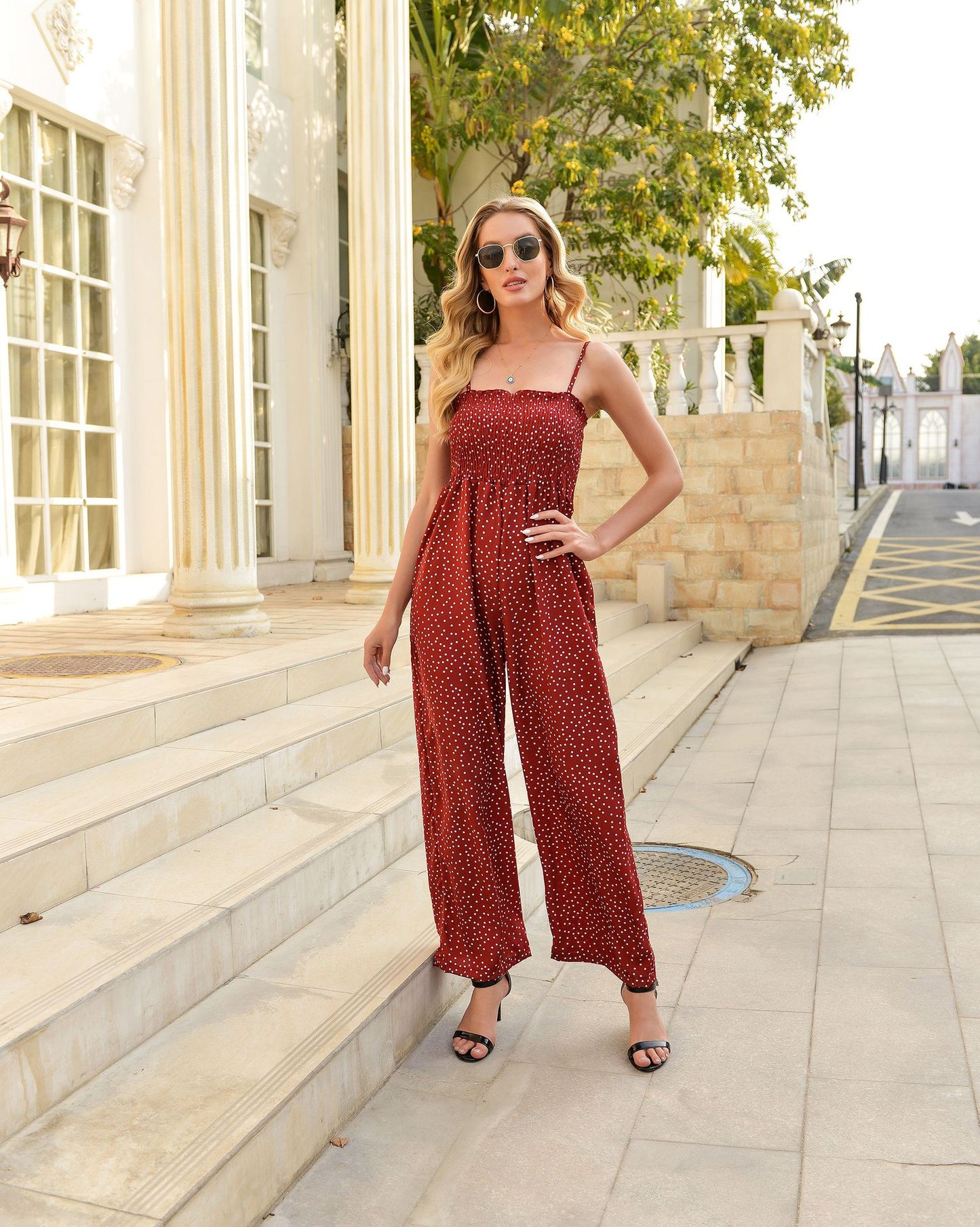 Chic Polka Dot Greta  Wide-Leg Jumpsuit