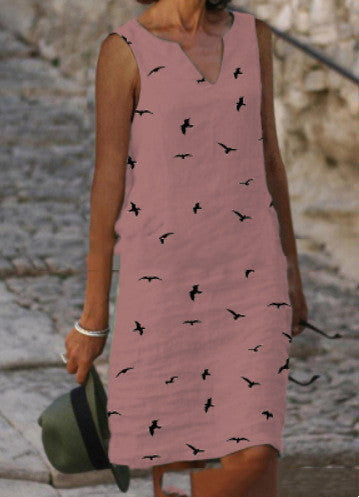 Chic Bird Print Summer Dress by Greta 
