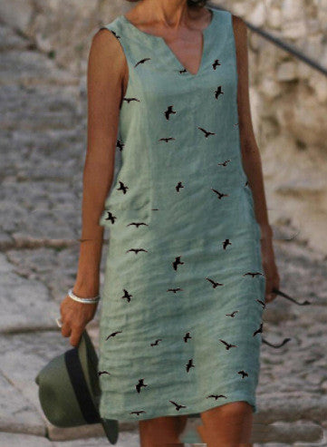 Chic Bird Print Summer Dress by Greta 