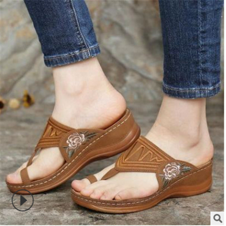 Embroidered Flower Comfort Sandals by Greta 
