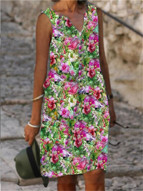 Vibrant Print Greta  Sleeveless A-Line Dress