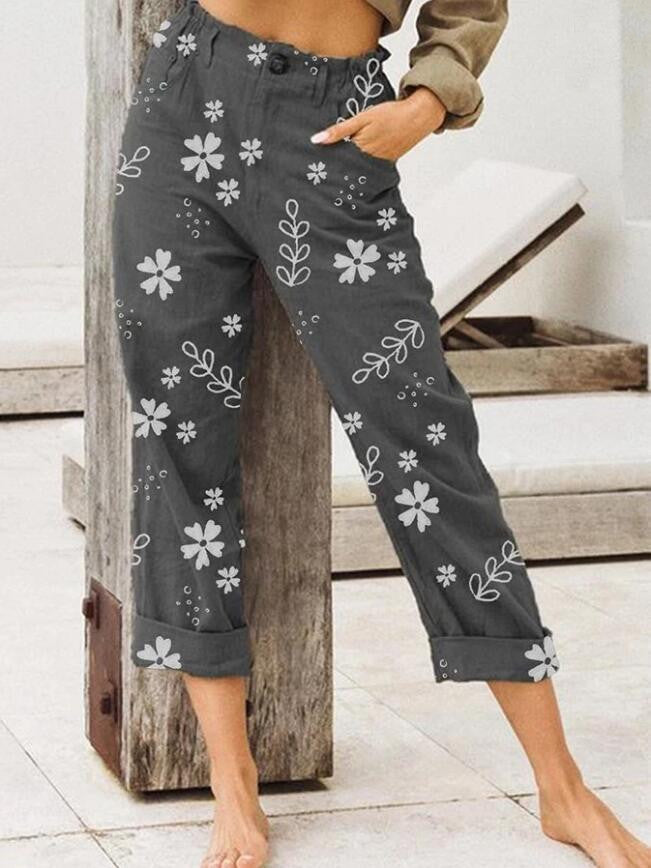 Floral Print Greta  Cropped Casual Pants
