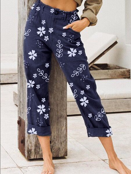 Floral Print Greta  Cropped Casual Pants