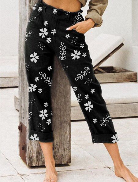 Floral Print Greta  Cropped Casual Pants