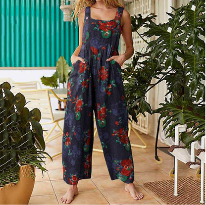 Floral Patchwork Greta  Suspender Jumpsuit