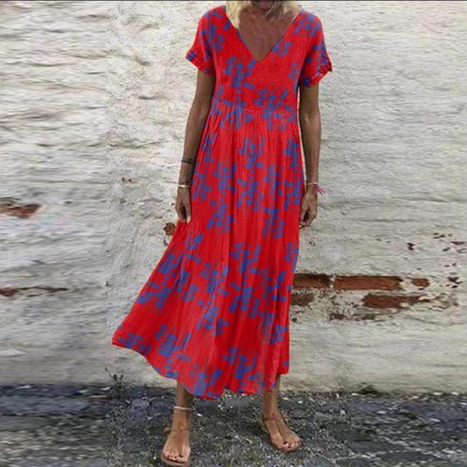 Floral Cotton V-Neck Maxi Dress by Greta 