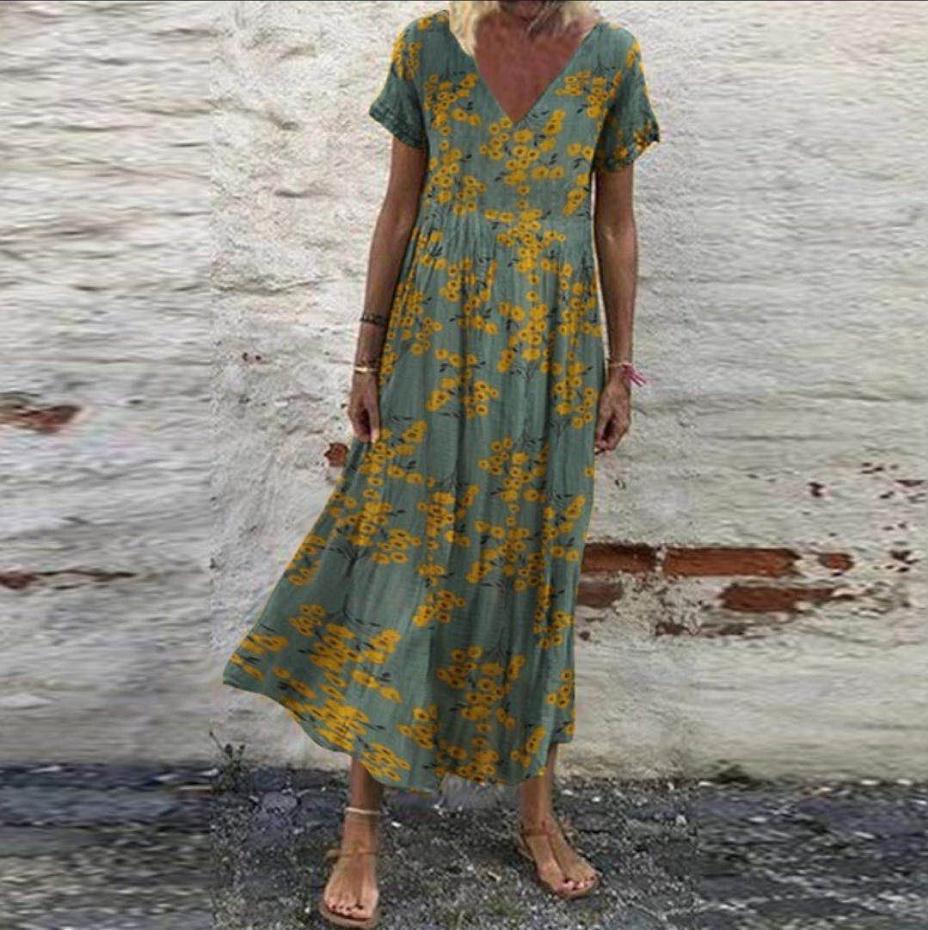 Floral Cotton V-Neck Maxi Dress by Greta 