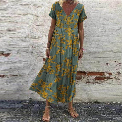 Floral Cotton V-Neck Maxi Dress by Greta 