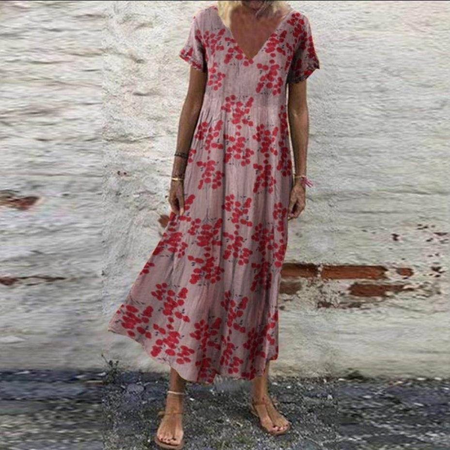 Floral Cotton V-Neck Maxi Dress by Greta 