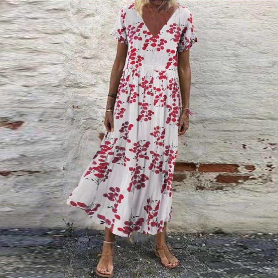 Floral Cotton V-Neck Maxi Dress by Greta 