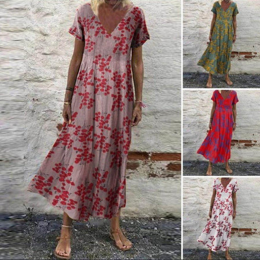 Floral Cotton V-Neck Maxi Dress by Greta 