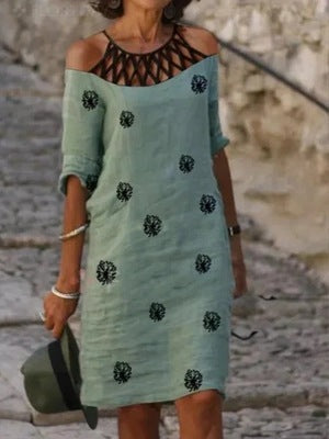 Printed Mesh Collar Dress Greta 