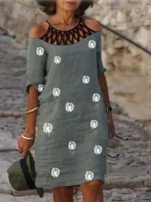 Printed Mesh Collar Dress Greta 