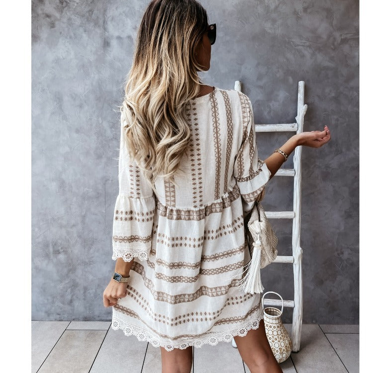 Boho Lace Cuff Dress Greta  Summer V-Neck