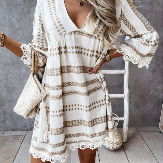 Boho Lace Cuff Dress Greta  Summer V-Neck