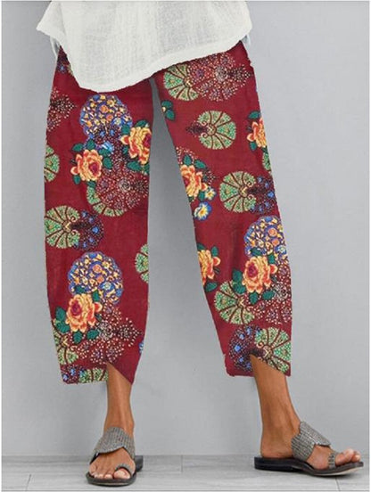 Boho Print Elastic Waist Pants by Greta 