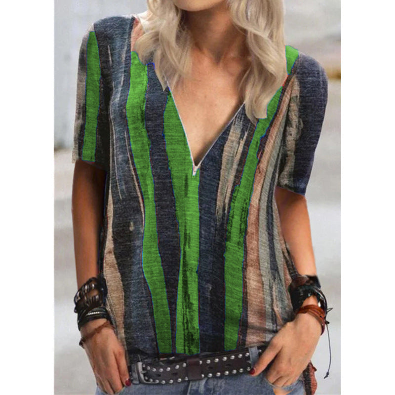 Vibrant Stripe Greta  V-Neck Zip Top