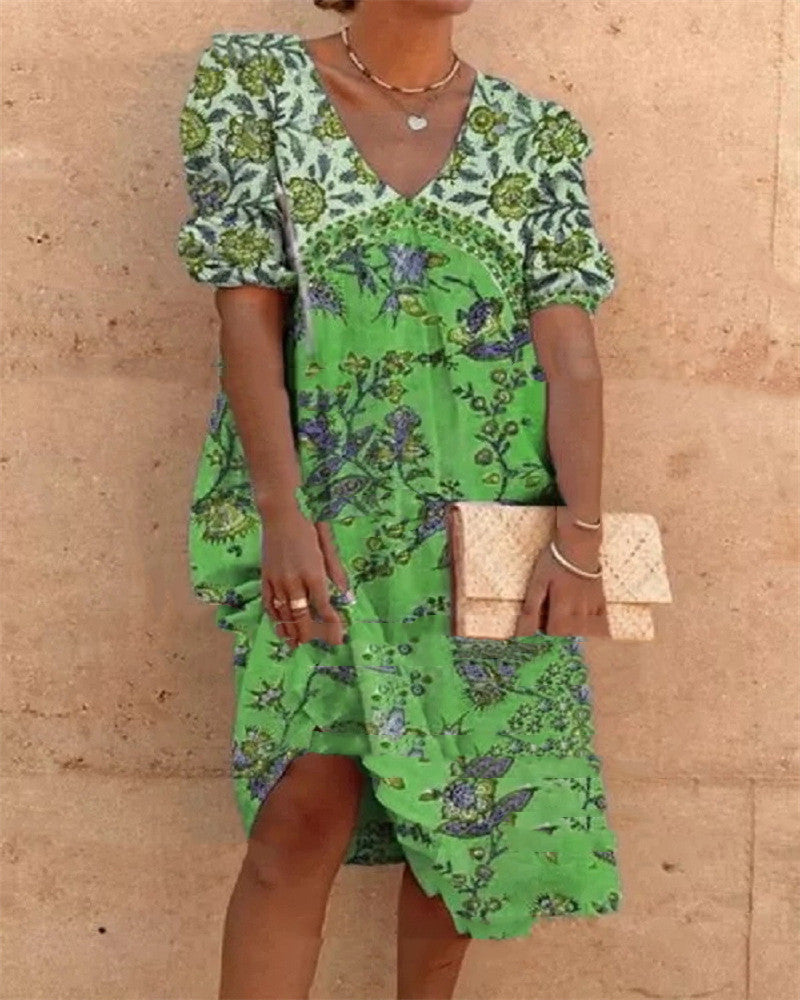 Floral V-Neck Mid-Length Dress by Greta 