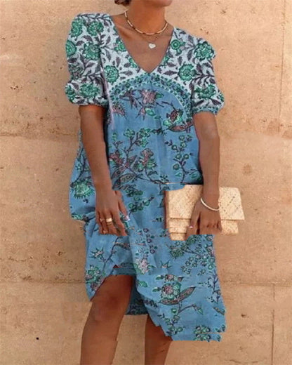 Floral V-Neck Mid-Length Dress by Greta 