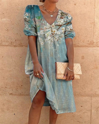 Floral V-Neck Mid-Length Dress by Greta 