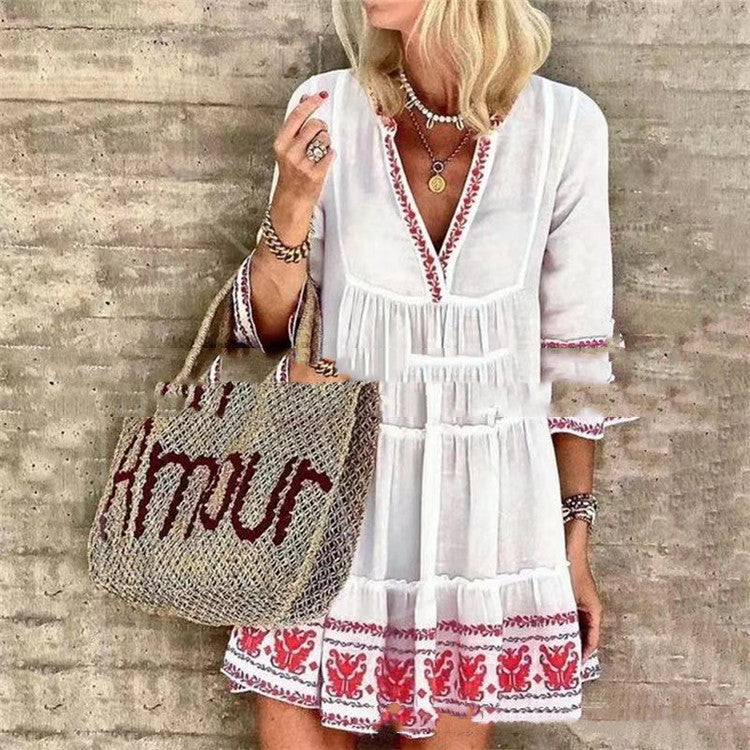 Boho Print V Neck Dress Greta  Summer