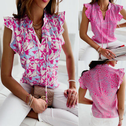 Vibrant Ruffled V-Neck Blouse by Greta 