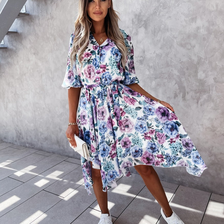 Floral Print Greta  Irregular Midi Dress
