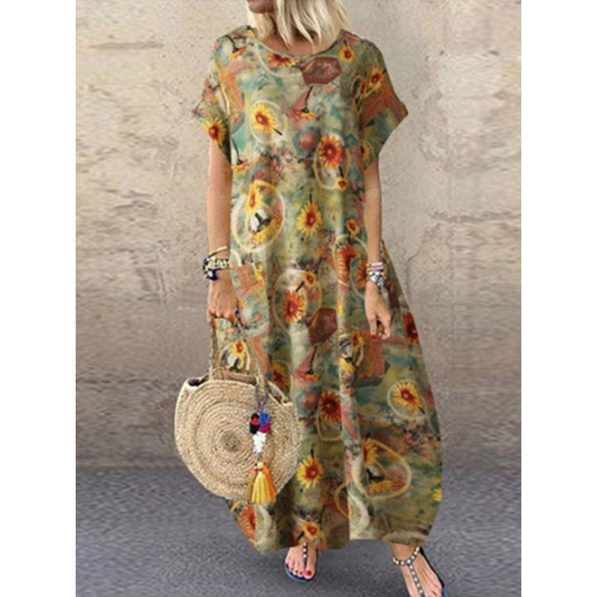 Floral Print Greta  Cotton Linen Maxi Dress