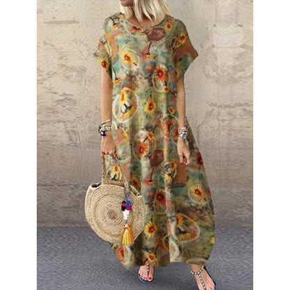 Floral Print Greta  Cotton Linen Maxi Dress