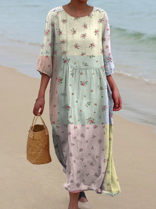 Floral Patchwork Greta  Long Sleeve Dress