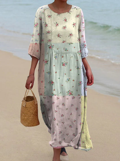 Floral Patchwork Greta  Long Sleeve Dress