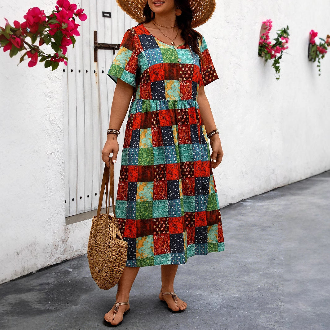 Vibrant Patchwork Greta  Summer Maxi Dress