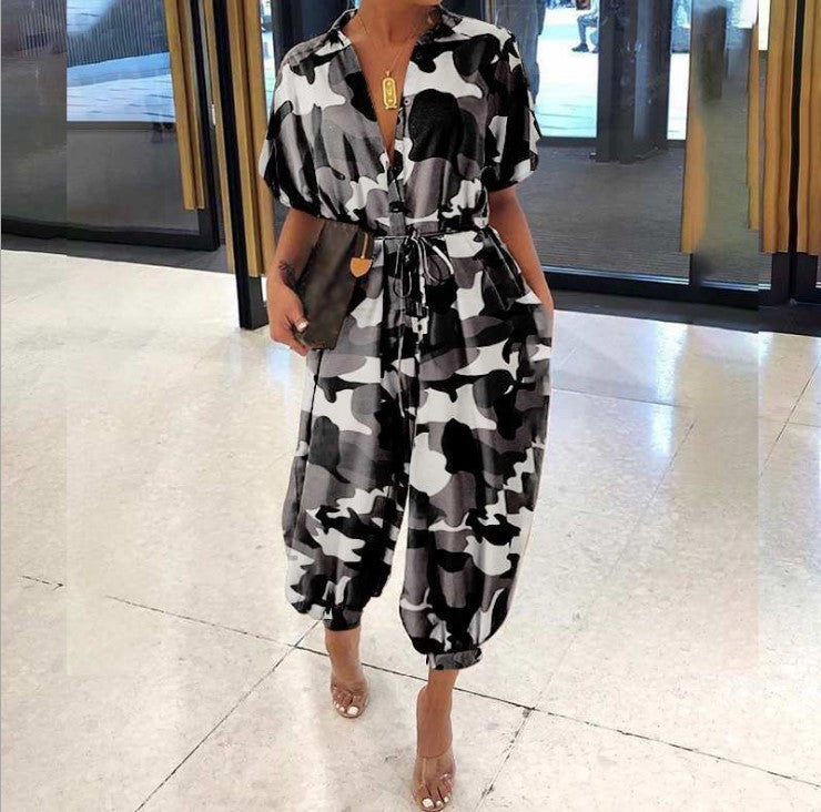 Chic Print Greta  Short Sleeve Jumpsuit