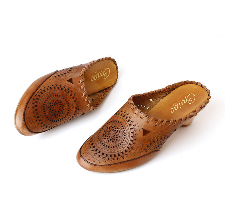 Vintage Leather Mid-Heel Sandals by Greta 