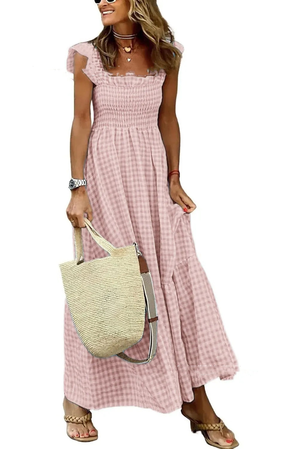 Plaid Ruffle Maxi Dress by Greta 