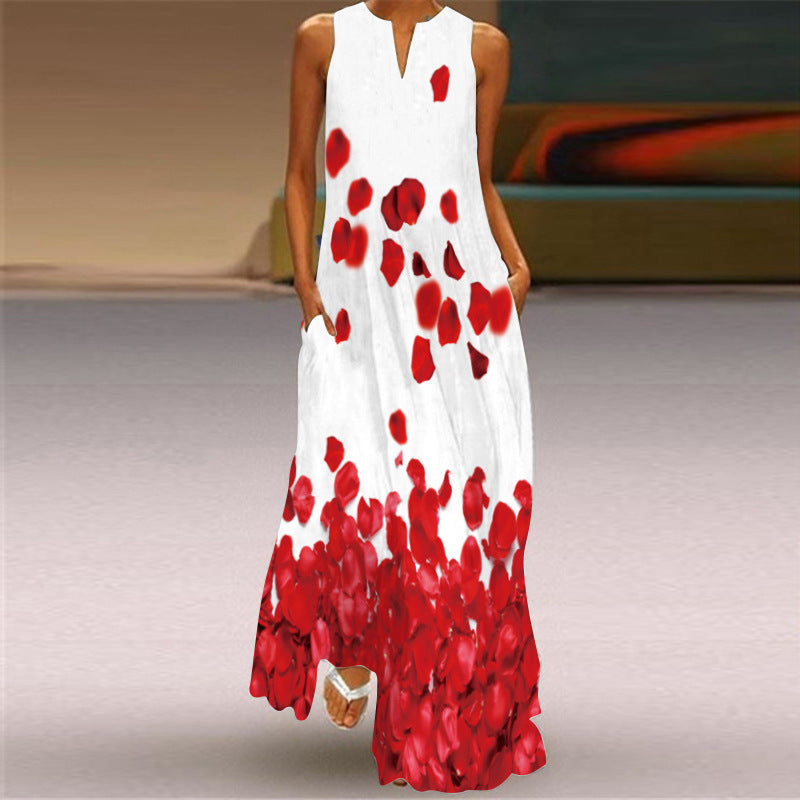 Retro Print V-Neck Maxi Dress by Greta 