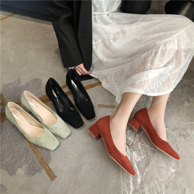 Chic Suede Square Toe Heels by Greta 