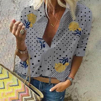 Chic Floral Dot Greta  V-Neck Fashion Top
