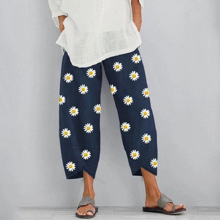 Floral Cropped Elastic Waist Pants by Greta 