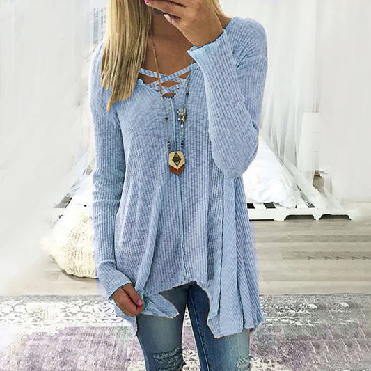 Elegant V-Neck Irregular Blouse by Greta 