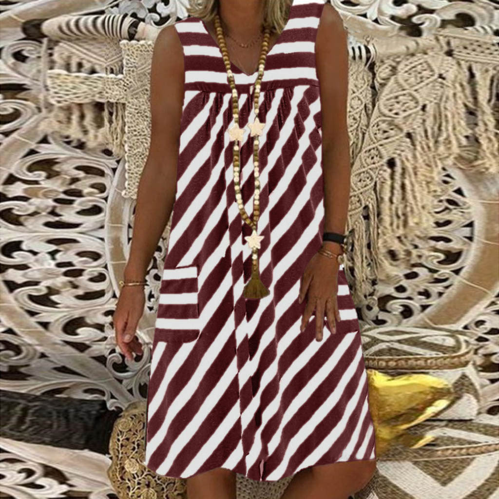 Striped Sleeveless Plus Dress by Greta 