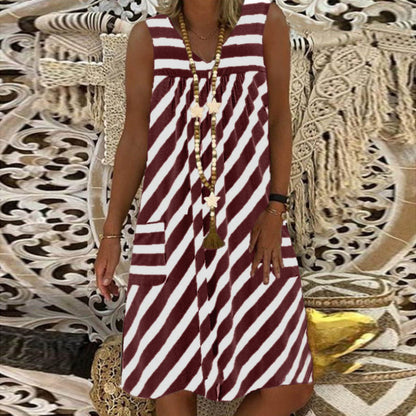 Striped Sleeveless Plus Dress by Greta 