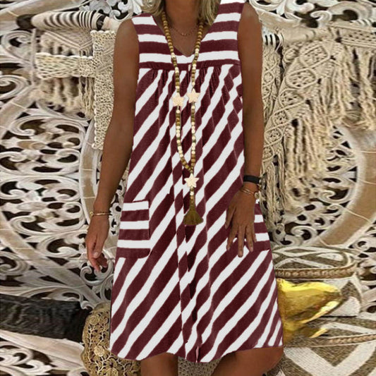 Striped Sleeveless Plus Dress by Greta 