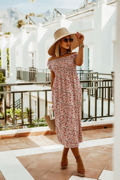 Boho Off Shoulder Greta  Summer Print Dress