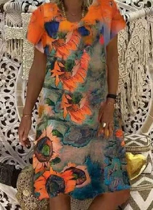 Floral V-Neck Midi Dress by Greta 