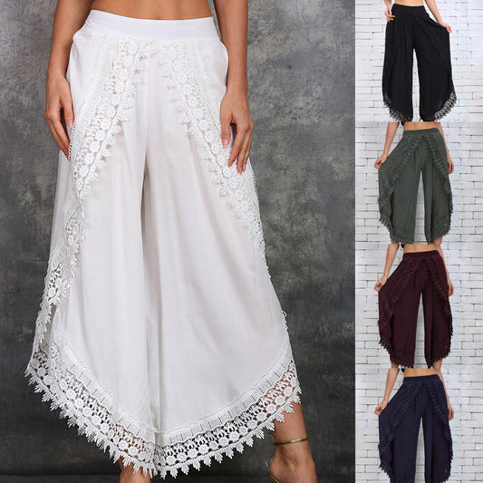 Elegant Wide-Leg Lace Pants by Greta 