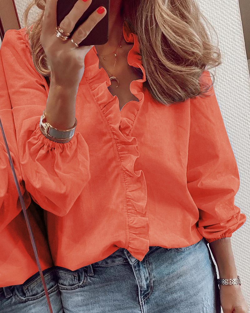 Chic Ruffled Long Sleeve Blouse by Greta 