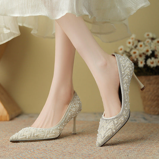 Elegant Pearl Stiletto Heels by Greta 